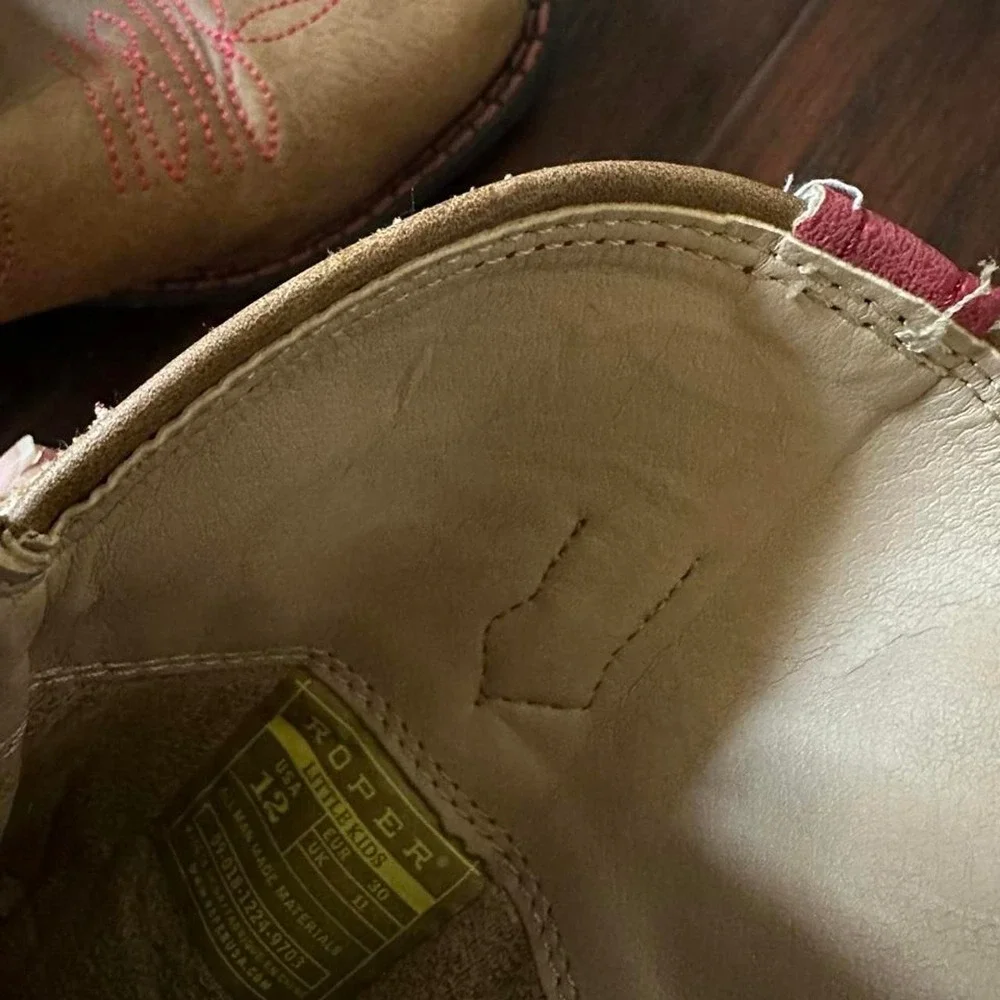 Roper Kids Pink Tan Faux Leather Western Cowboy Boots Size 12